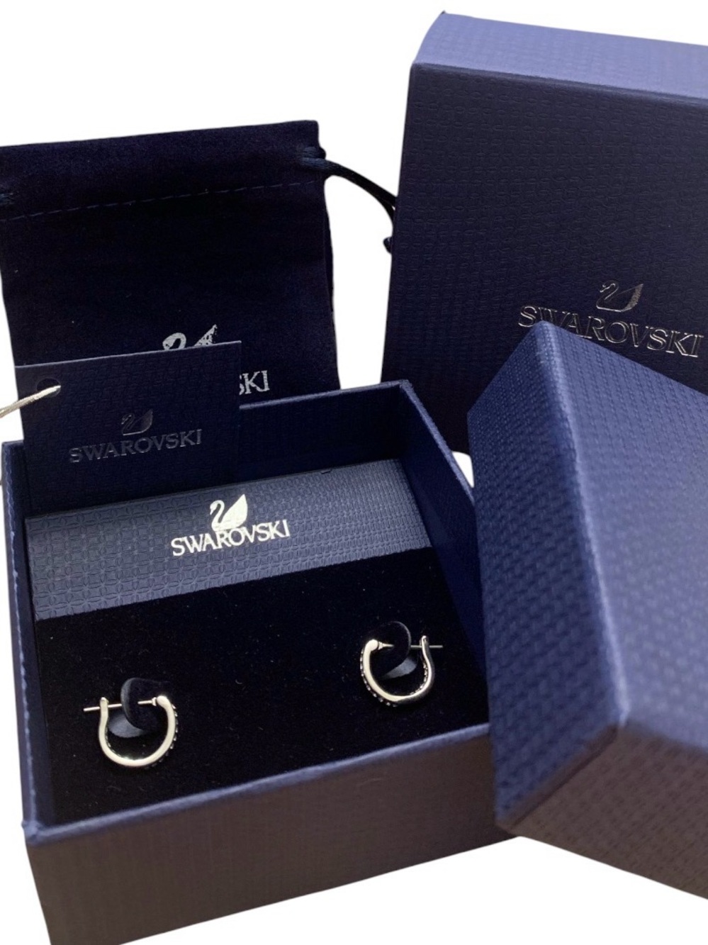 Swarovski Gold Tone mini Hoop Earrings with Crystal Accents